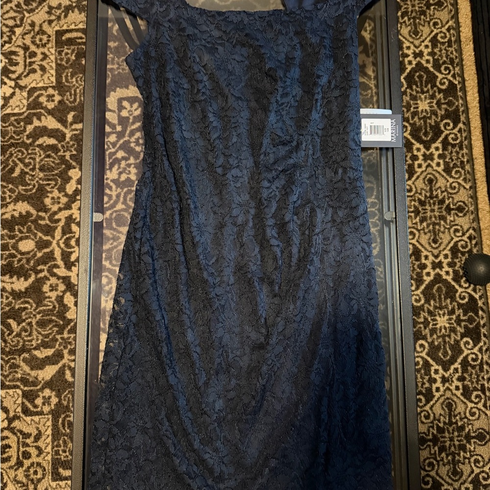 MARINA Navy Lace Midi Dress